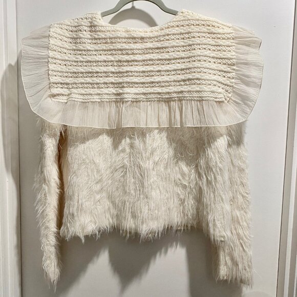 Vintage Fuzzy Artsy Y2K Rococo Preppy Fairy Boho Cropped Cardigan Sweater XL - Picture 3 of 7